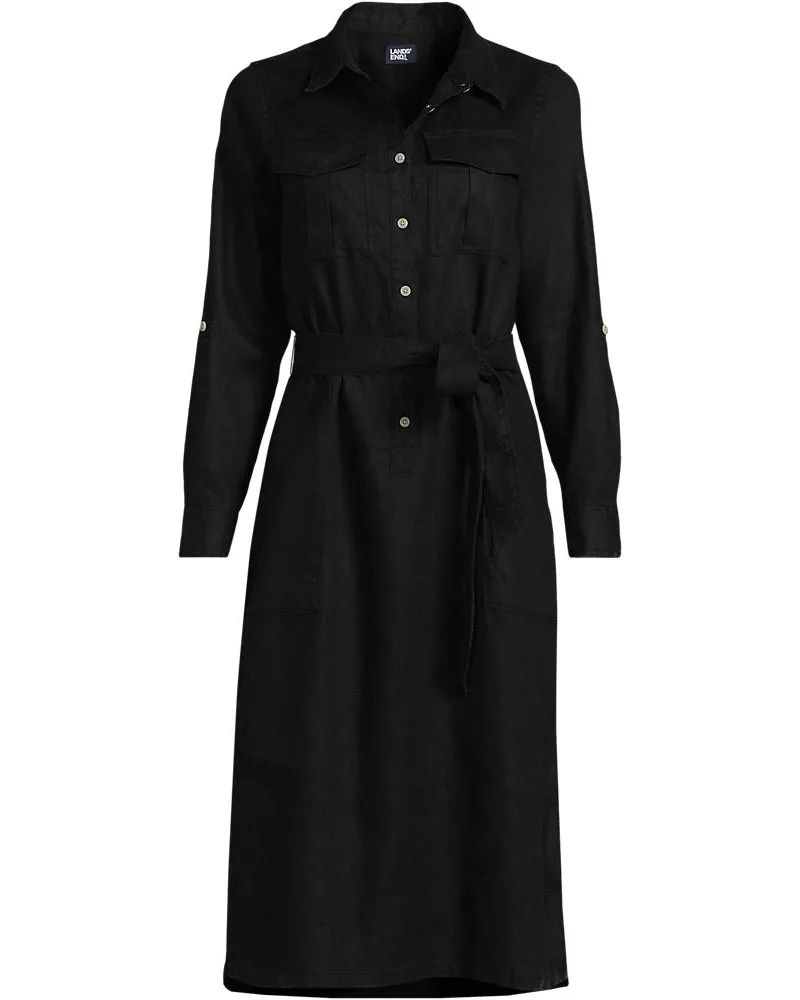 Lands' End Midi-Hemdblusenkleid aus Leinen, Damen, Größe regular, Schwarz, by Schwarz