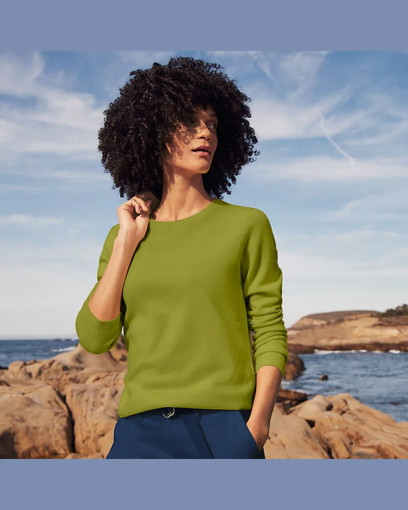 Lands' End Kaschmir-Pullover mit rundem Ausschnitt, Damen, Größe regular, Grün, Kaschmir, by Grün