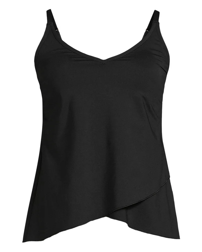 Lands' End Tankinitop mit Tulpensaum chlorresistent, Damen, Größe plus, Schwarz, Nylon-Mischung, by Schwarz