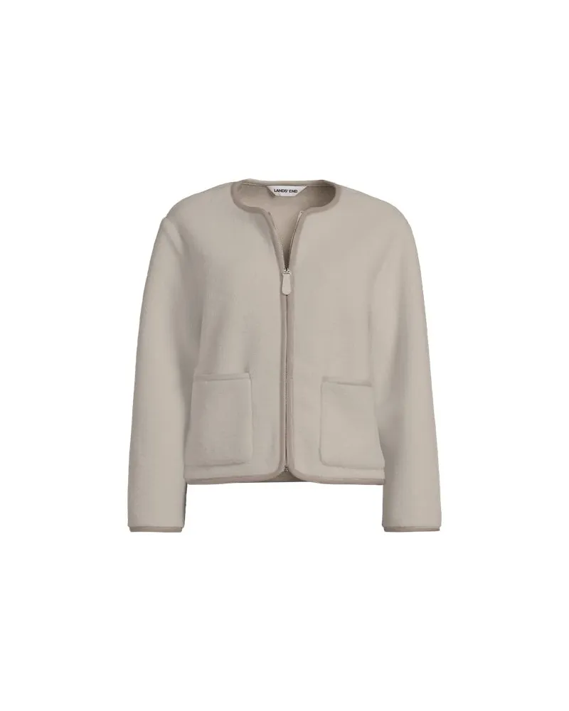Lands' End Kragenlose Sherpa-Fleecejacke, Damen, Größe:32-34 regular, Weiß, Polyester/Polyester-Mischung, by Weiß
