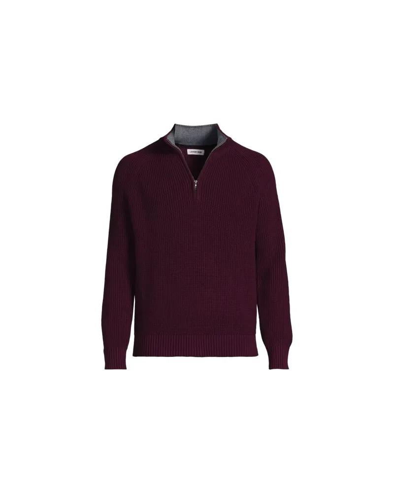 Lands' End DRIFTER Pullover mit Reißverschluss, Herren, Größe:60 regular, Rot, Baumwolle, by Rot