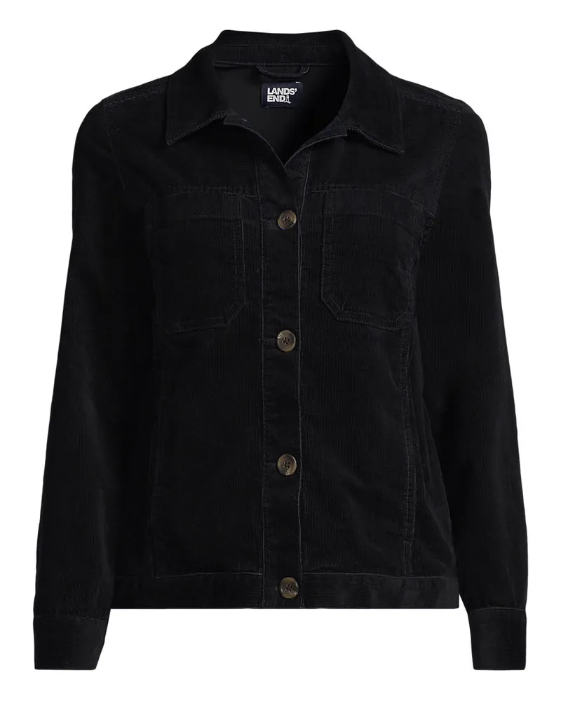 Lands' End Leicht verkürzte Cordjacke, Damen, Größe regular, Schwarz, Baumwoll-Mischung, by Schwarz