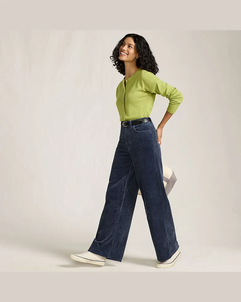 Lands' End Breitcord-Hose High Waist mit weitem Bein, Damen, Größe regular, Blau, Elasthan/Baumwoll-Mischung, by Blau