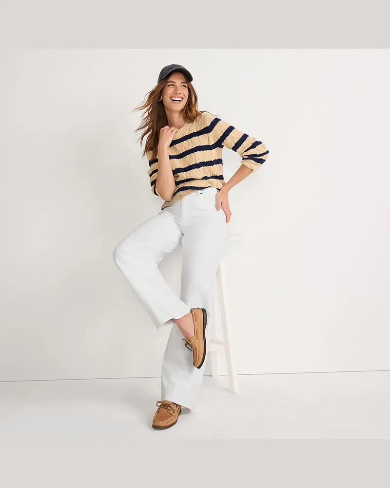 Lands' End Jeans High Waist mit weitem Bein Farbig, Damen, Größe regular, Weiß, Baumwoll-Mischung/Polyester-Mischung, by Weiß