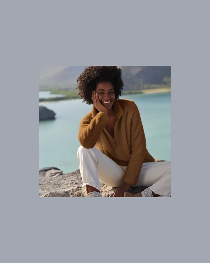 Lands' End Plüschfleece-Pullover, Damen, Größe regular, Beige, Polyester, by Beige