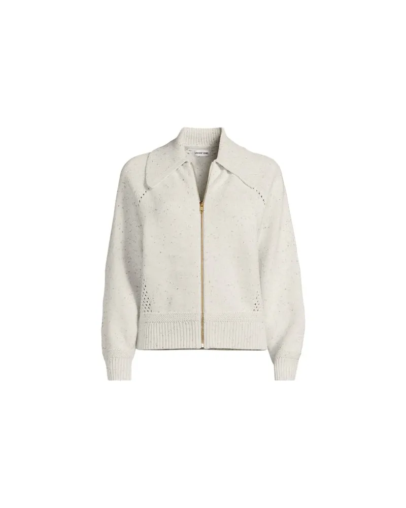 Lands' End Baumwoll-Zippercardigan mit großem Kragen DRIFTER, Damen, Größe:44-46 regular, Grau, Baumwolle, by Grau