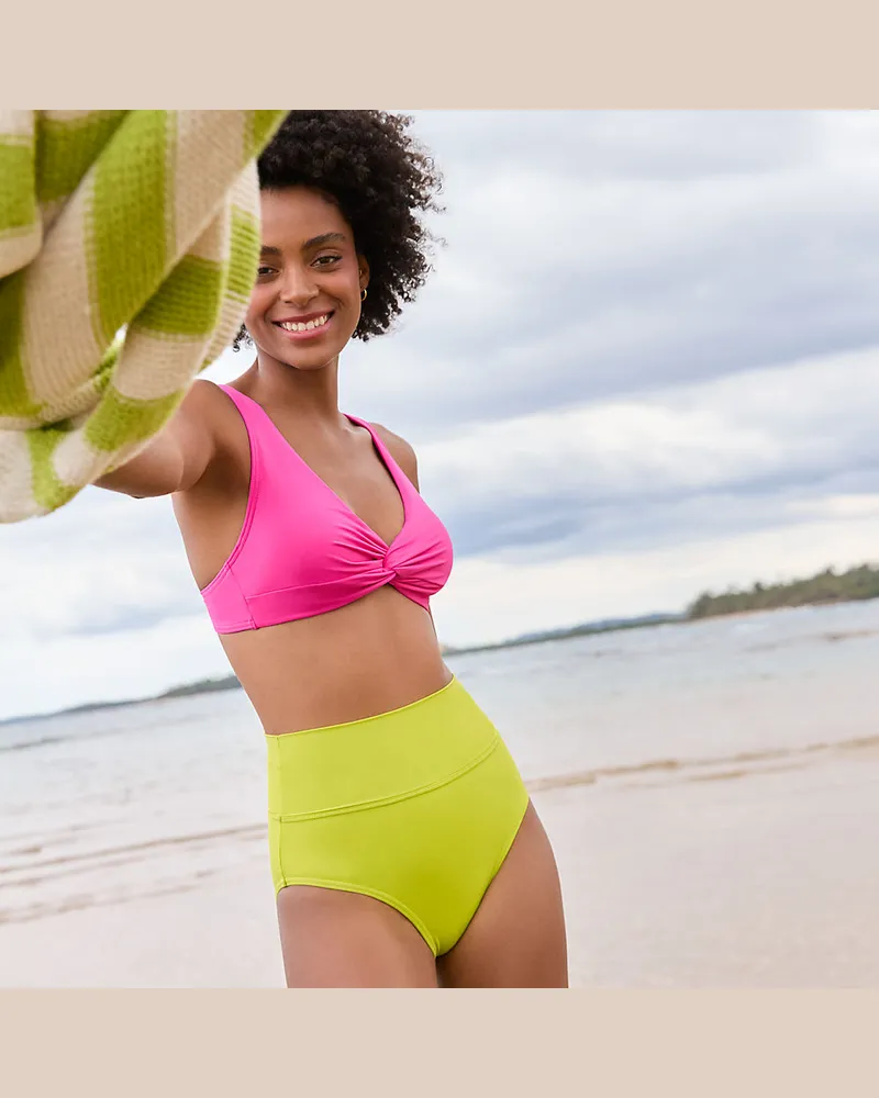 Lands' End Bikinihose zum Umschlagen, High Waist, Damen, GrÃ¶ÃŸe regular, GrÃ¼n, Nylon-Mischung, by Grã¼n