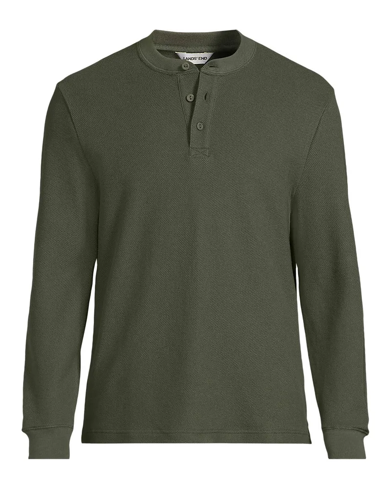 Lands' End Piqué-Henleyshirt, Herren, Größe regular, Grün, Baumwolle, by Grün