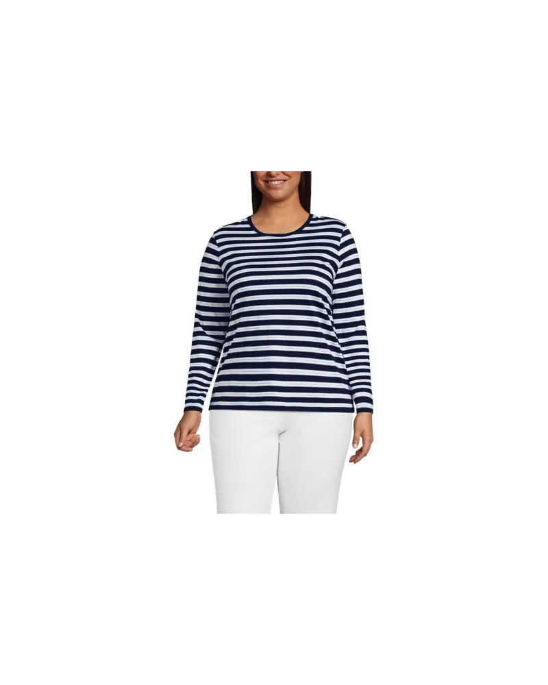Lands' End Supima-Shirt, Langarm, Damen, Größe plus, Blau, Baumwolle, by Blau