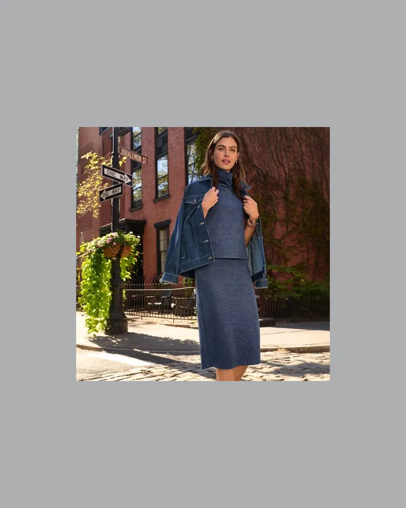 Lands' End Softer Jersey-Midirock, Damen, Größe regular, Blau, Baumwolle/Polyester/Baumwoll-Mischung, by Blau