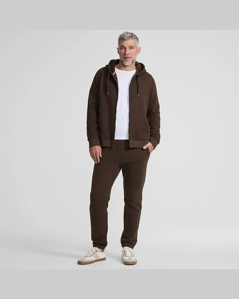 Lands' End Sweat-Kapuzenjacke mit Teddyfleece-Innenseite, Herren, Größe regular, Braun, Elasthan/Baumwoll-Mischung, by Braun