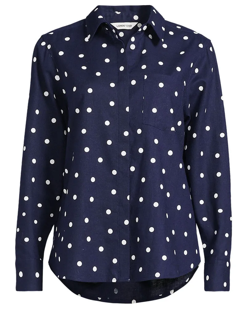 Lands' End Bedruckte Soft Ease Hemdbluse im Leinenmix, Damen, Größe plus, Blau, Baumwolle/Leinen, by Blau