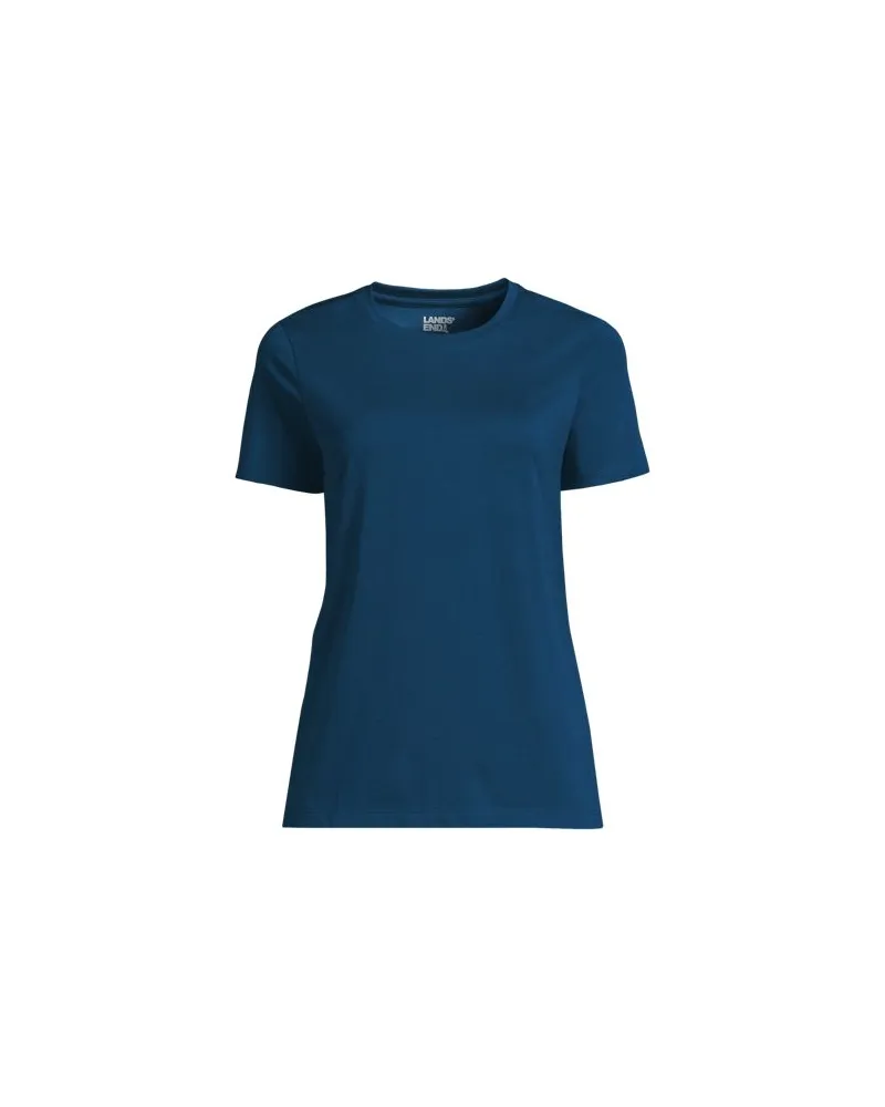 Lands' End Supima Kurzarm-Shirt mit rundem Ausschnitt, Damen, Größe plus, Blau, Baumwolle, by Blau