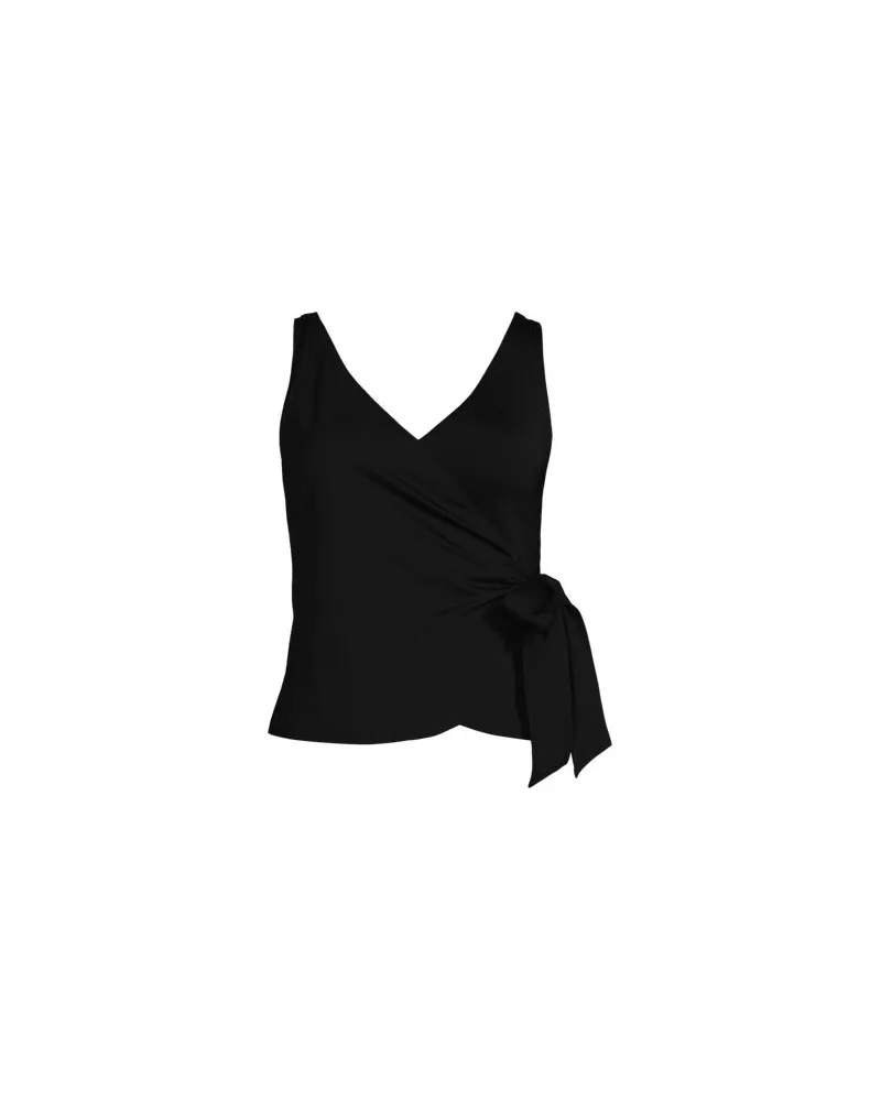 Lands' End Tankini-Top mit seitlichem Bindeband mit D-Cups, Damen, Größe regular, Schwarz, Elasthan/Nylon-Mischung, by Schwarz