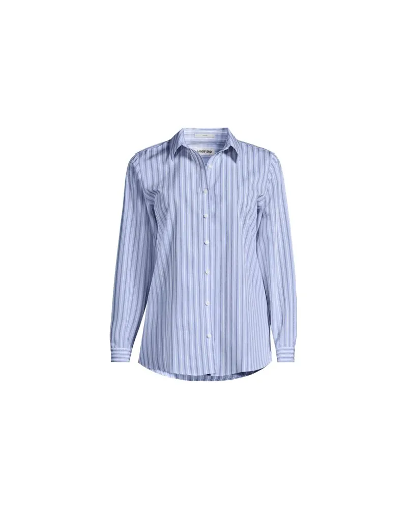 Lands' End Bügelfreie Baumwoll-Bluse, Damen, Größe regular, Blau, Baumwolle, by Blau