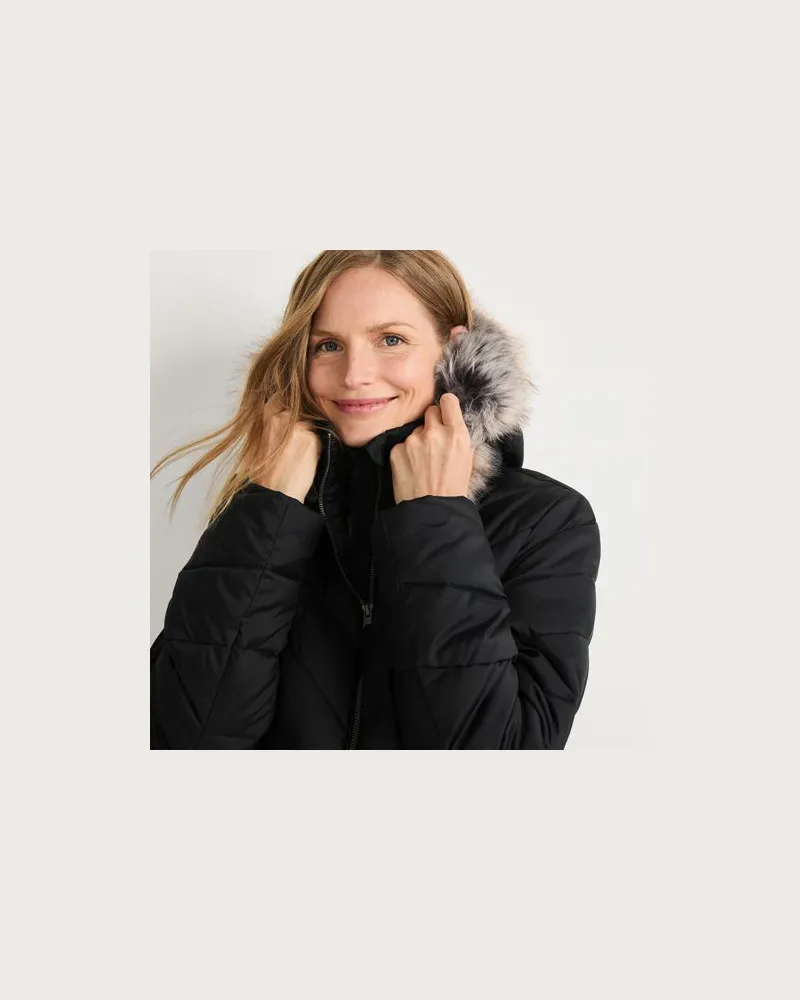 Lands' End Isolierter Kapuzenmantel mit Webpelzfutter, Damen, Größe:40-42 regular, Schwarz, Polyester/Polyacryl, by Schwarz