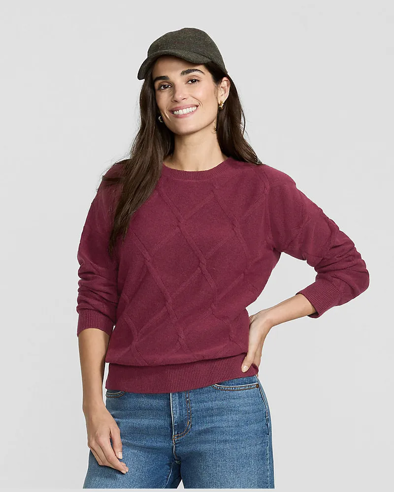 Lands' End CashTouch Pullover mit Rautenmuster, Damen, Größe regular, Rot, Baumwoll-Mischung/Polyester-Mischung/Nylon-Mischung, by Rot