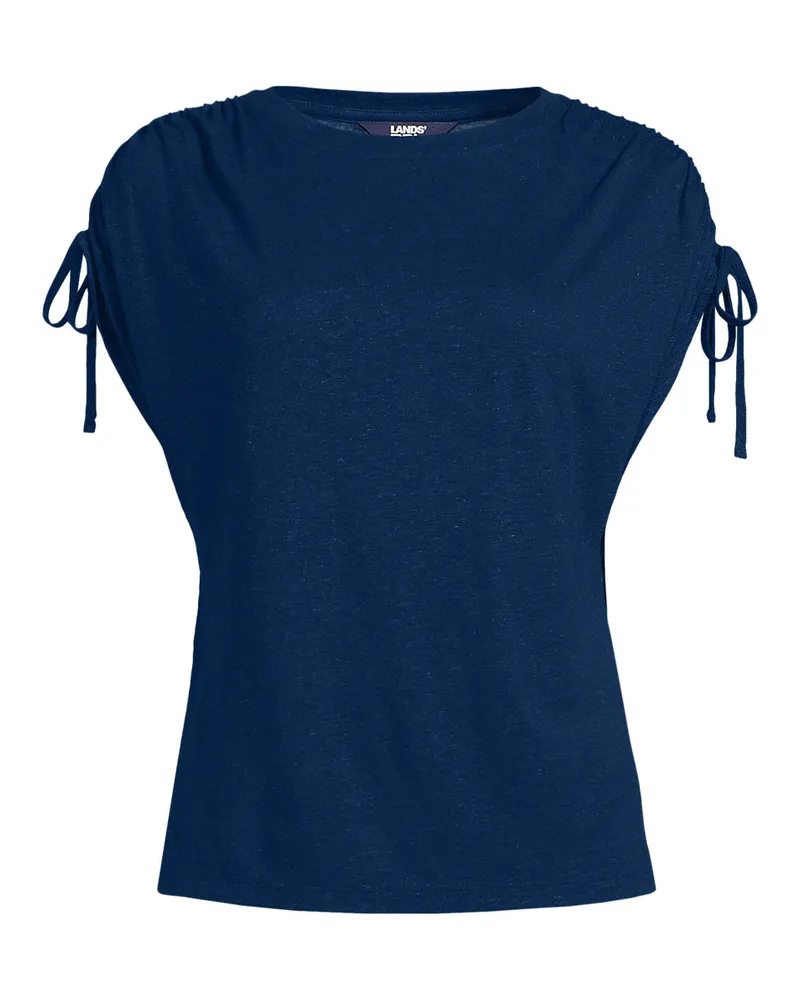 Lands' End Leinenmix-Shirt mit geraffter Schulter, Damen, Größe petite, Blau, Leinen/Viskose, by Blau