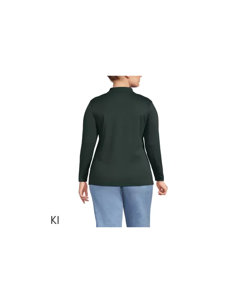 Lands' End Supima-Poloshirt mit langen Ärmeln, Damen, Größe plus, Grün, Baumwolle, by Grün
