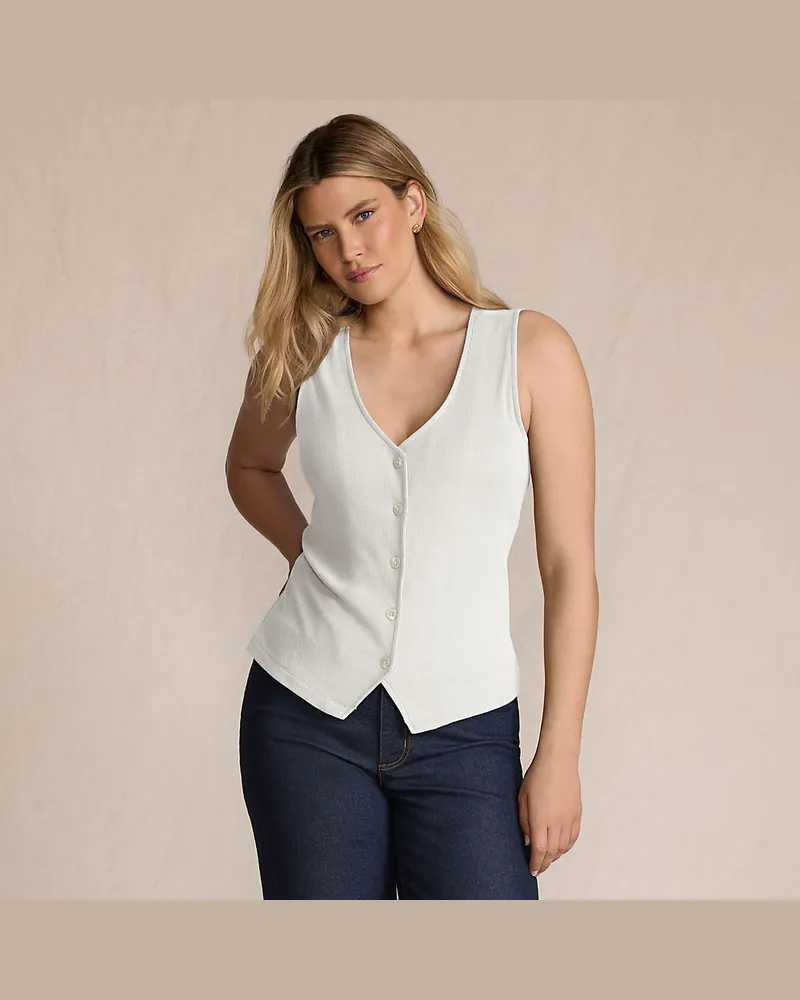 Lands' End Ärmellose Feinstrick-Weste, Damen, Größe regular, Weiß, Elasthan/Viskose/Polyester-Mischung, by Weiß