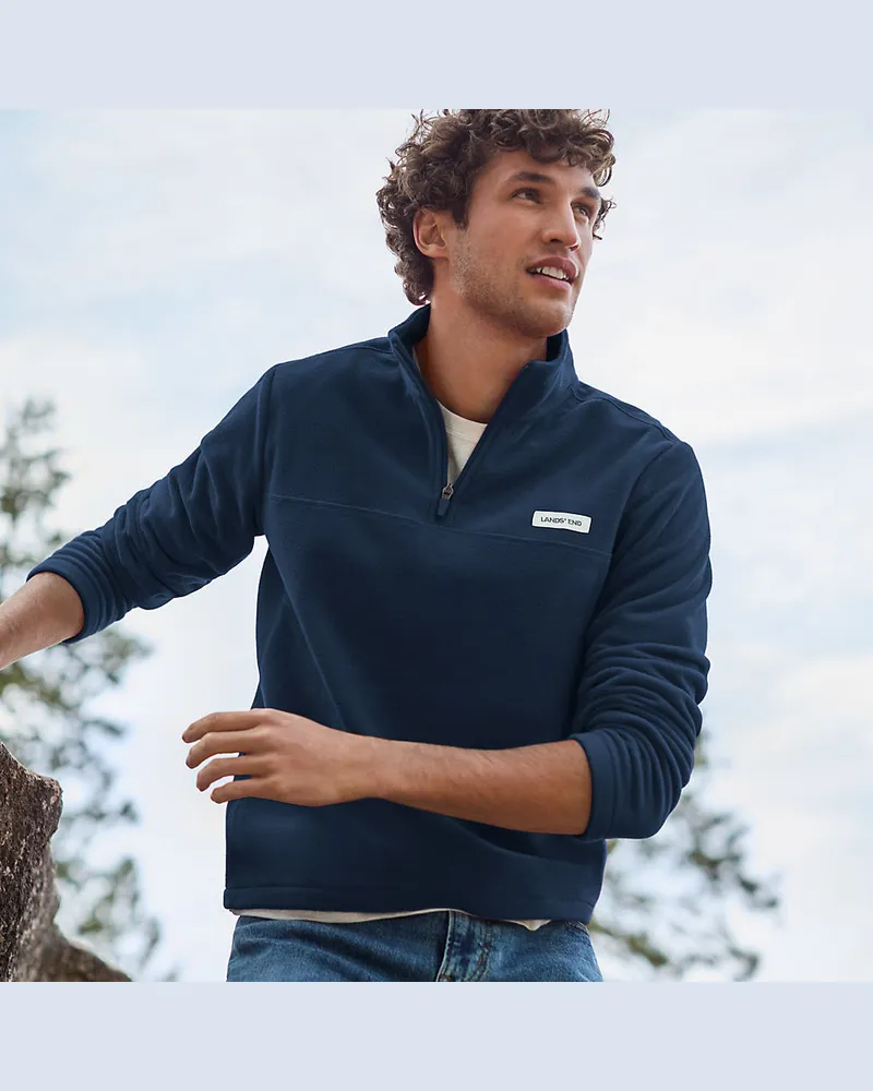 Lands' End Anyweather Fleece-Pullover mit Reißverschluss, Herren, Größe regular, Blau, Polyester, by Blau
