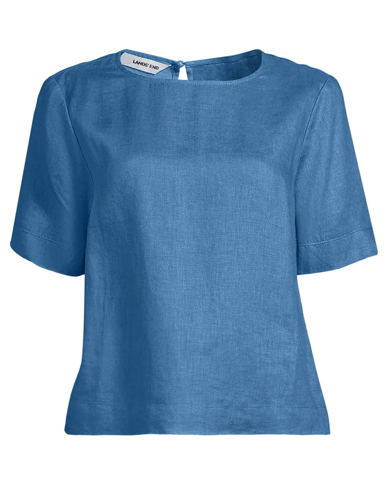Lands' End Premium Reinleinen-Schlupfbluse, Damen, Größe petite, Blau, by Blau