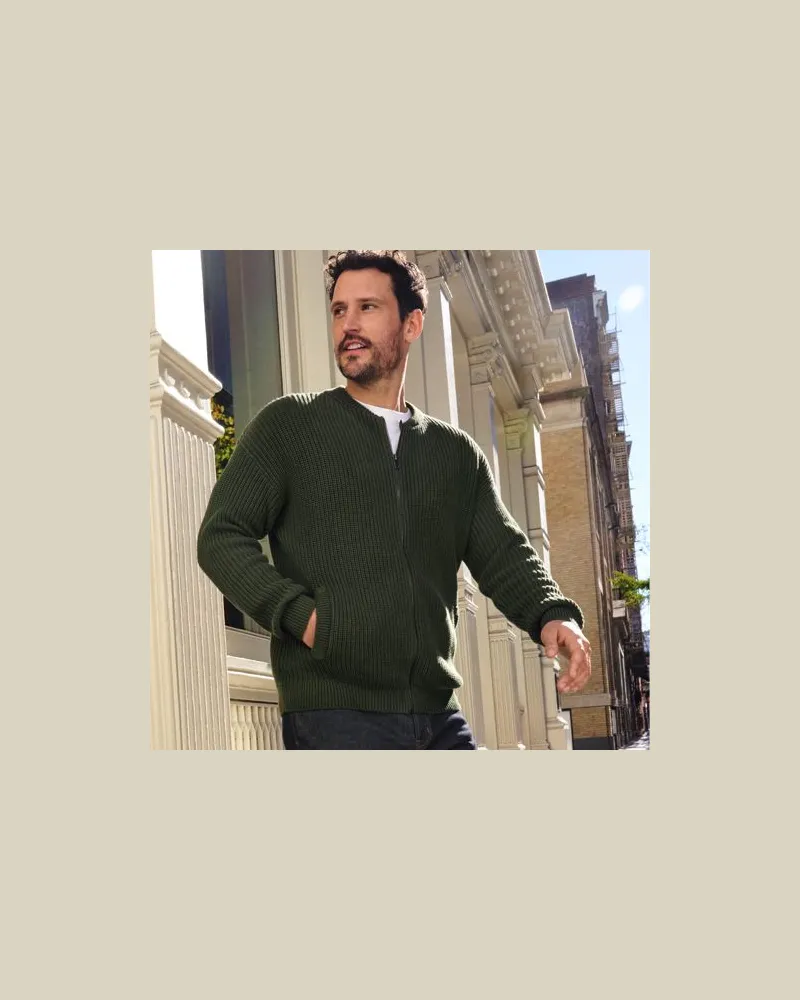 Lands' End Gestrickter Bomber-Cardigan DRIFTER, Herren, Größe:48-50 regular, Blau, Baumwolle, by Blau