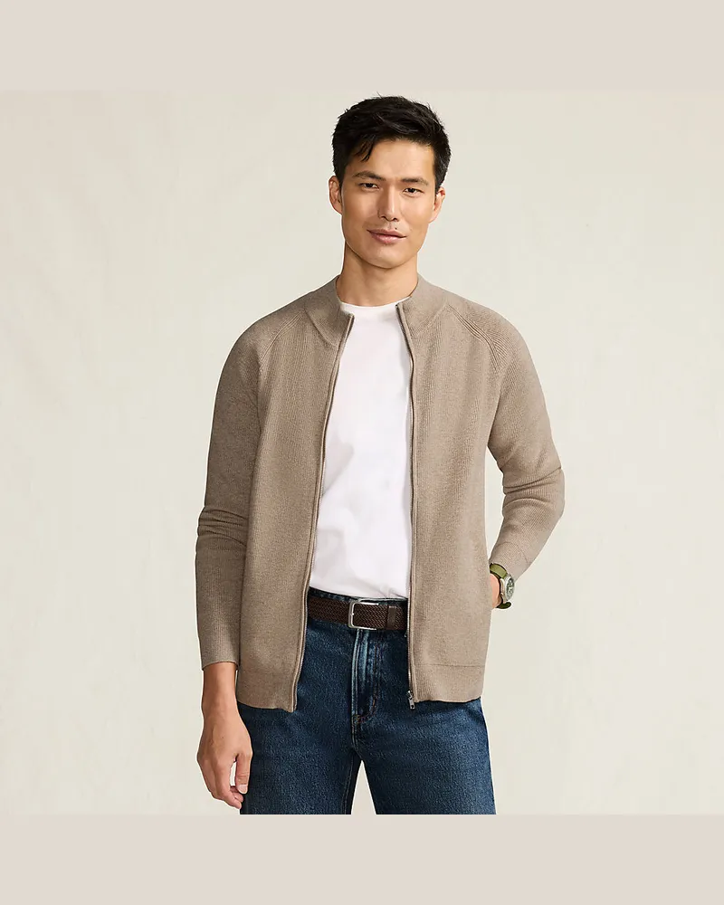 Lands' End Feinstrick-Bomberjacke, Herren, Größe regular, Weiß, Baumwolle/Polyester, by Weiß