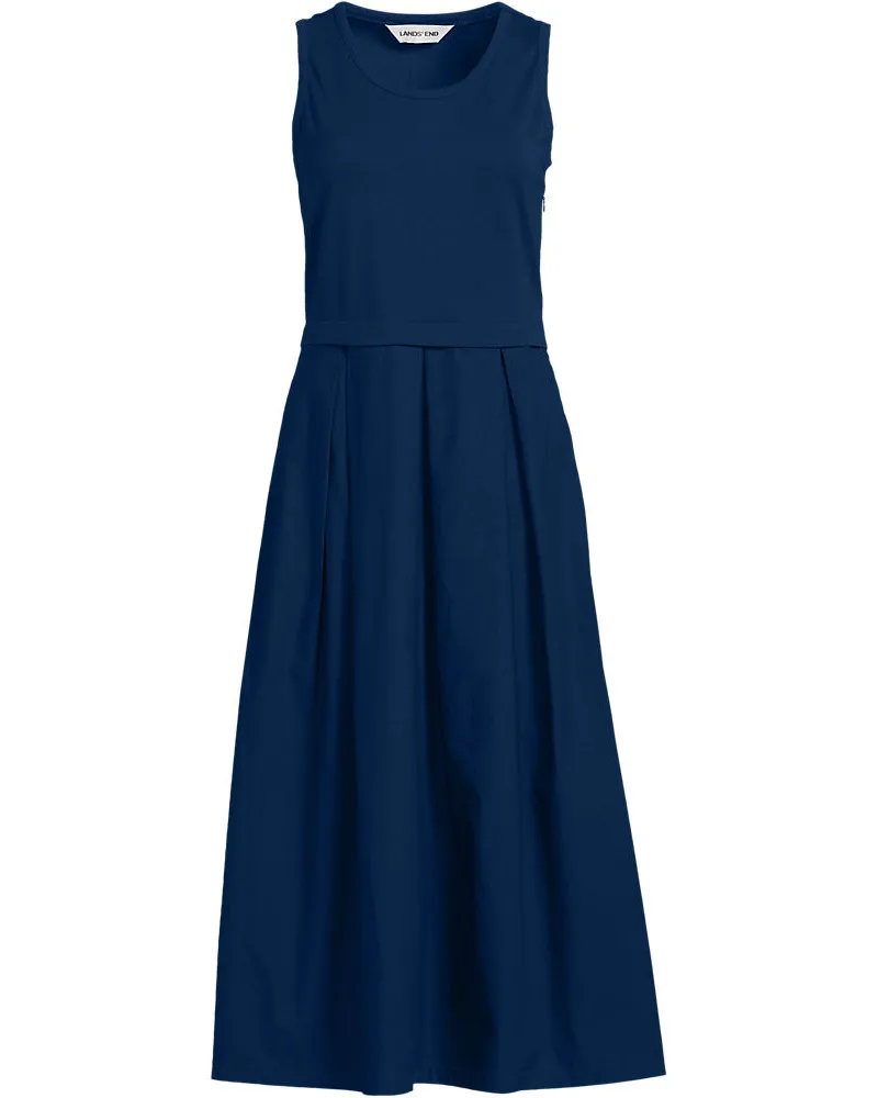 Lands' End Ausgestelltes ärmelloses Midikleid, Damen, Größe regular, Blau, Baumwolle/Baumwoll-Mischung, by Blau