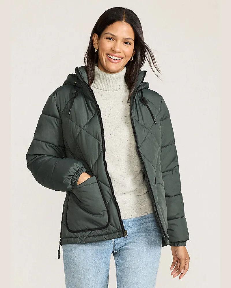 Lands' End Isolierte FeatherFree™ Kapuzen-Steppjacke, Damen, Größe regular, Grün, Polyester, by Grün