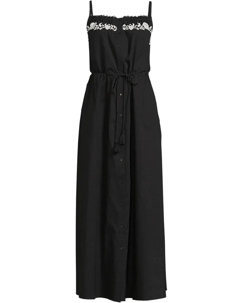 Lands' End Besticktes Baumwollkleid, Damen, Größe regular, Schwarz, Baumwolle, by Schwarz