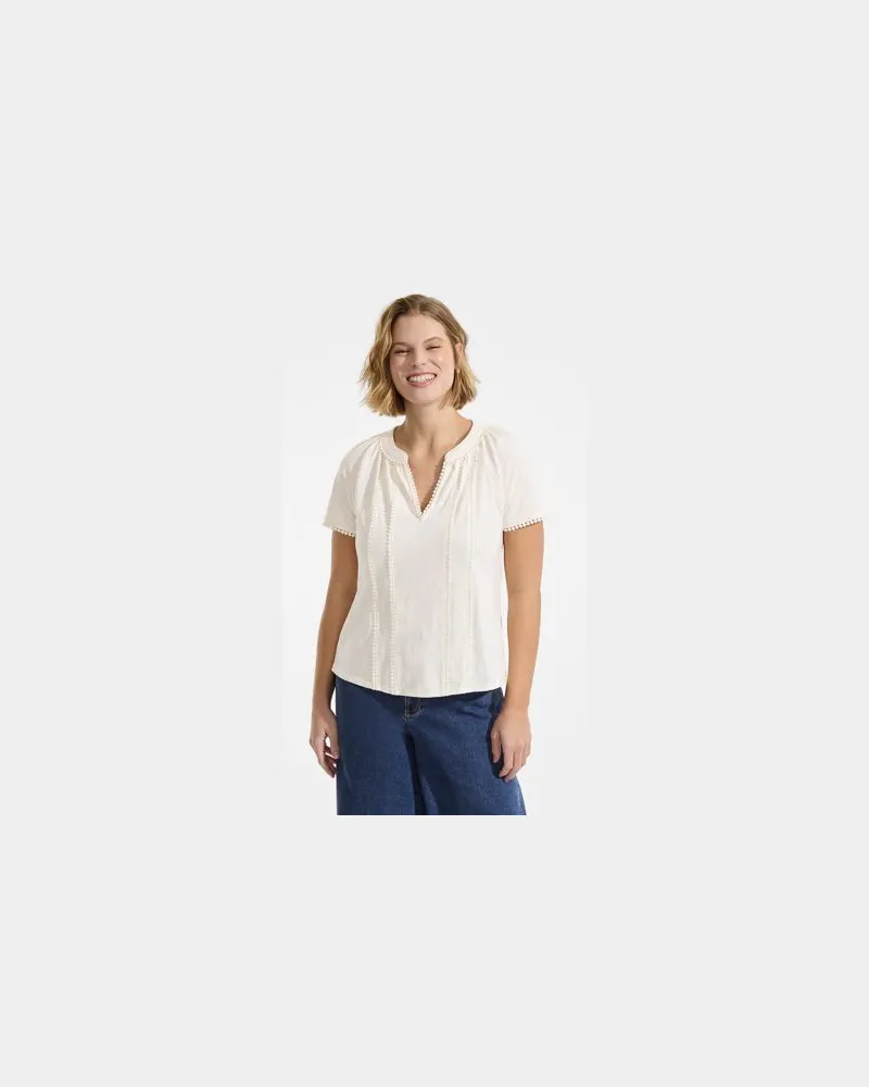 Lands' End Flammgarn-Shirt mit Tunika-Ausschnitt, Damen, Größe regular, Weiß, Baumwolle, by Weiß