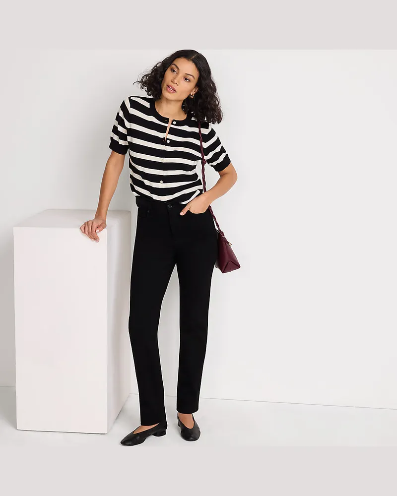 Lands' End Farbige Straight Fit Jeans High Waist für Petite-Größe, Damen, Größe petite, Schwarz, Elasthan/Baumwoll-Mischung/Polyester-Mischung, by Lands' E Schwarz