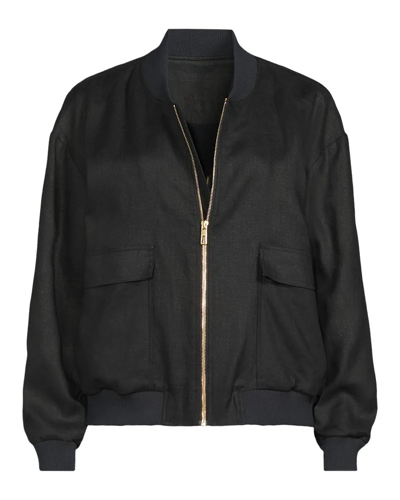 Lands' End Leinen-Bomberjacke, Damen, Größe regular, Schwarz, Leinen, by Schwarz