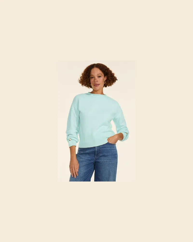 Lands' End Wool Touch Pullover mit gerolltem Ausschnitt, Damen, Größe regular, Blau, Wolle/Polyester/Nylon, by Blau