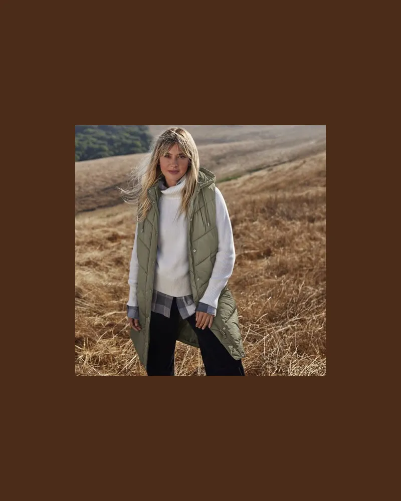 Lands' End Lange Steppweste, Damen, Größe:44-46 regular, Grün, by Grün