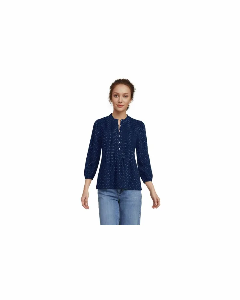 Lands' End Baumwolle/Modal-Biesenshirt mit 3/4-Ärmeln, Damen, Größe petite, Blau, Elasthan/Baumwoll-Mischung/Synthetic-blend, by Blau