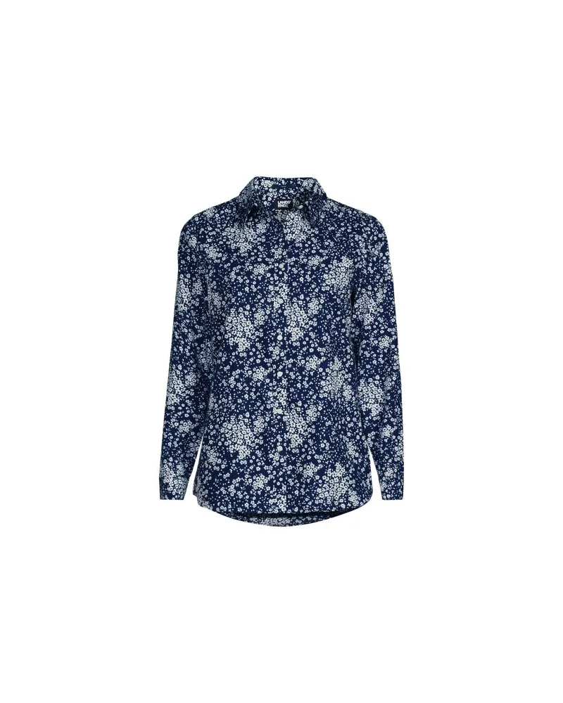 Lands' End Bügelfreie Baumwoll-Bluse, Damen, Größe plus, Blau, Baumwolle, by Blau
