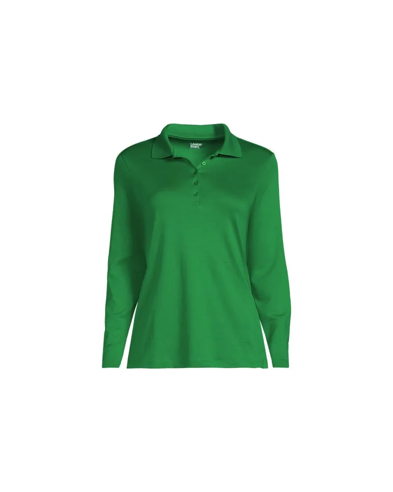 Lands' End Supima-Poloshirt mit langen Ärmeln, Damen, Größe regular, Grün, Baumwolle, by Grün