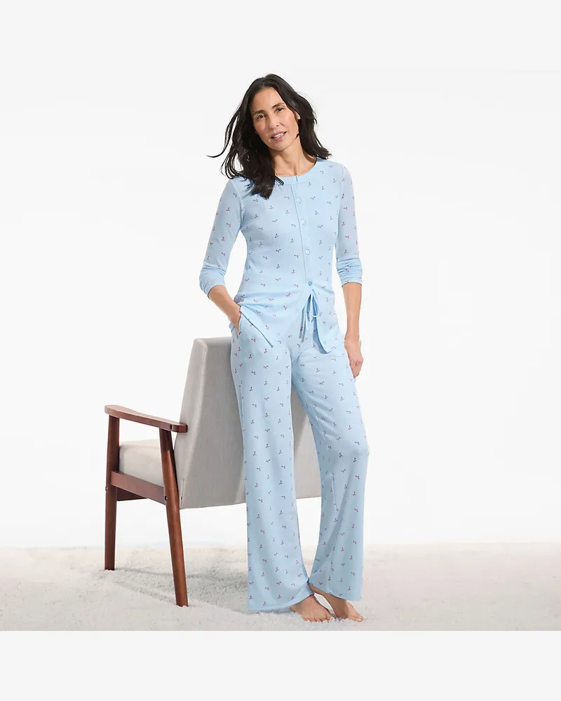 Lands' End Gemustertes Pyjama-Set, Damen, Größe regular, Blau, Polyester/Viskose/Polyester-Mischung, by Blau