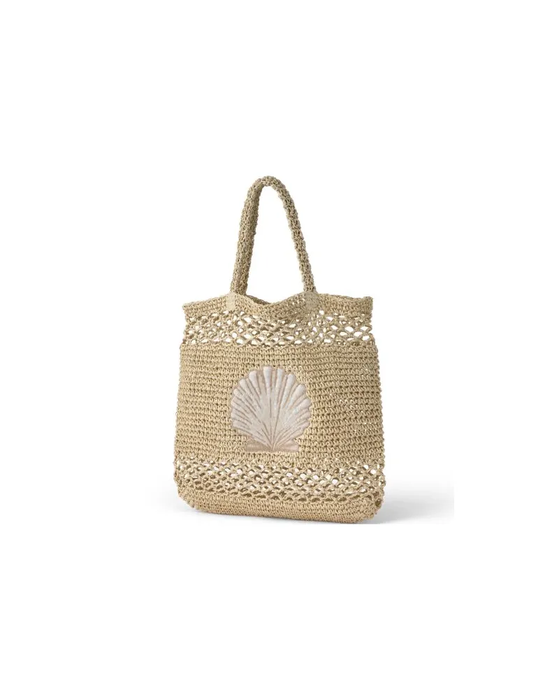 Lands' End Bestickte offene Strohtasche, Damen, Größe:null regular, Beige, Paper, by Beige