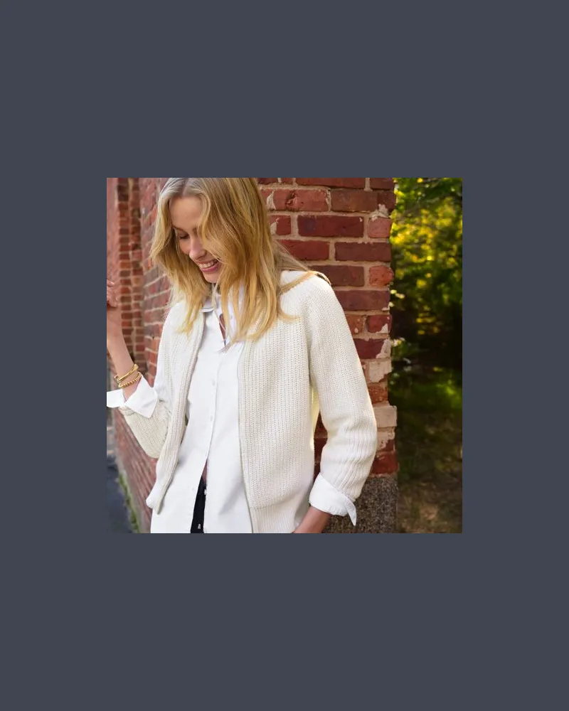 Lands' End Baumwoll-Cardigan mit Reißverschluss, Damen, Größe regular, Weiß, by Weiß