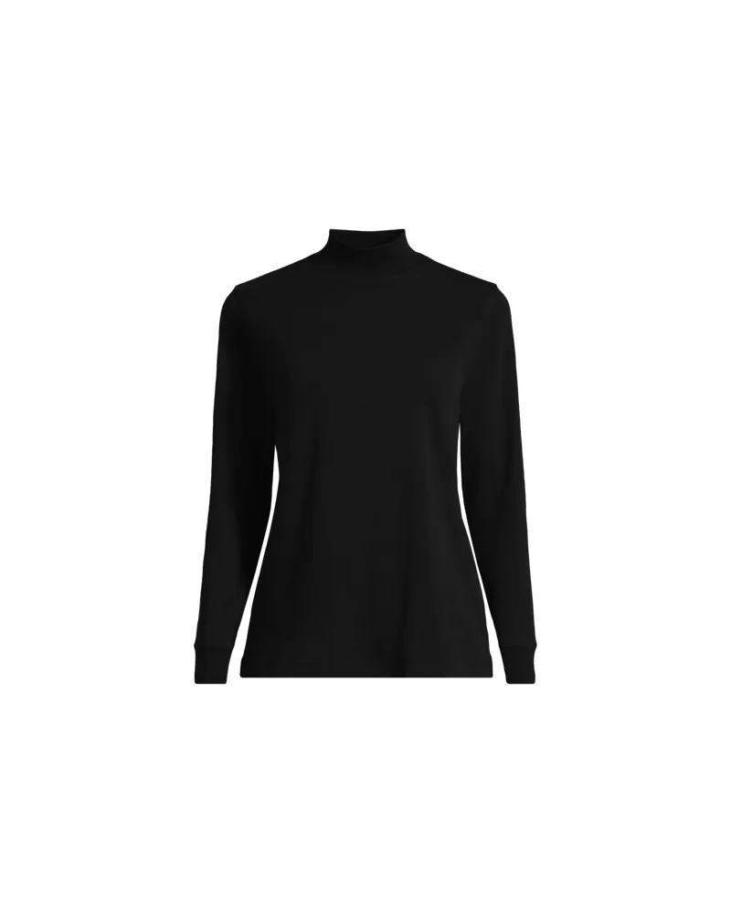 Lands' End Stehkragen-Shirt, Damen, Größe plus, Schwarz, Baumwolle, by Schwarz