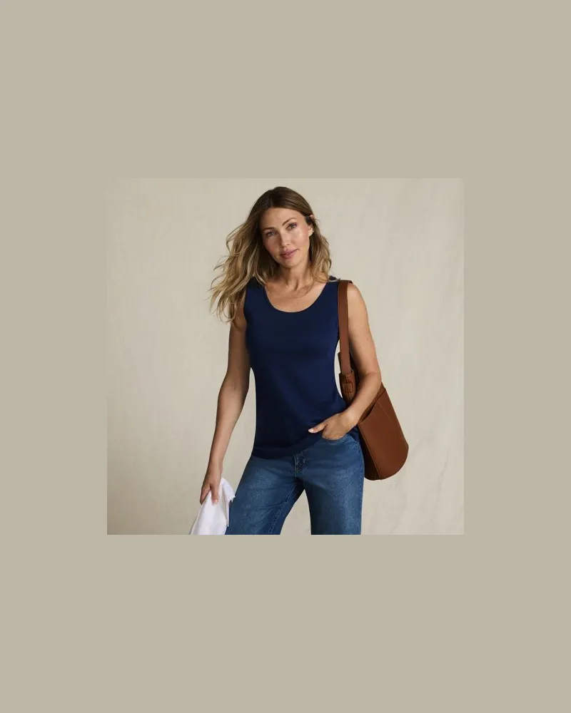 Lands' End Ärmelloses Top aus Baumwolle, Damen, Größe petite, Blau, Baumwolle, by Blau