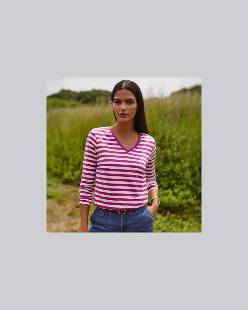 Lands' End Supima® Langarm-Shirt mit V-Ausschnitt, Damen, Größe petite, Pink, Baumwolle, by Pink