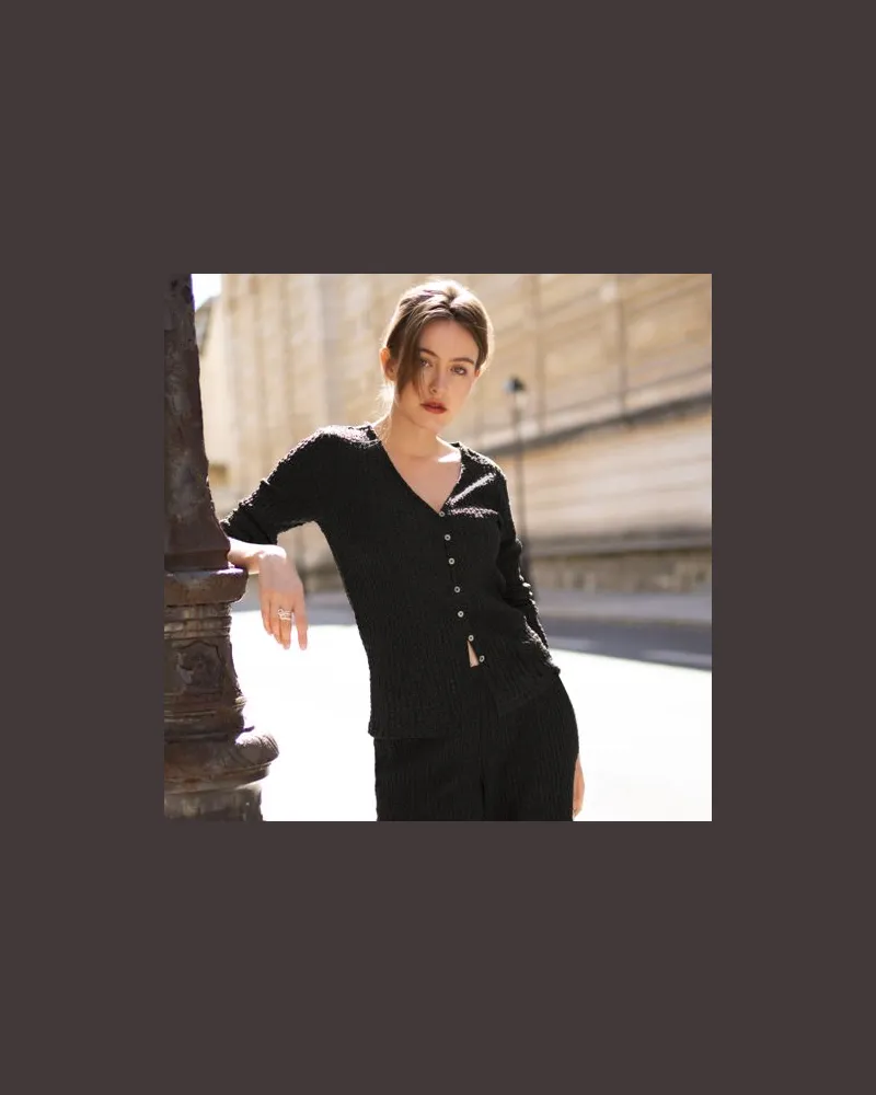 Lands' End Crinkle-Cardigan, Damen, Größe regular, Schwarz, Polyester/Viskose/Polyester-Mischung, by Schwarz