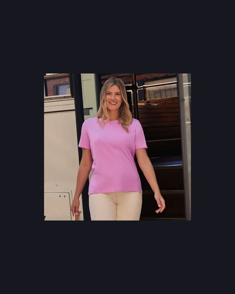 Lands' End Supima Kurzarm-Shirt mit rundem Ausschnitt, Damen, Größe plus, Pink, Baumwolle, by Pink