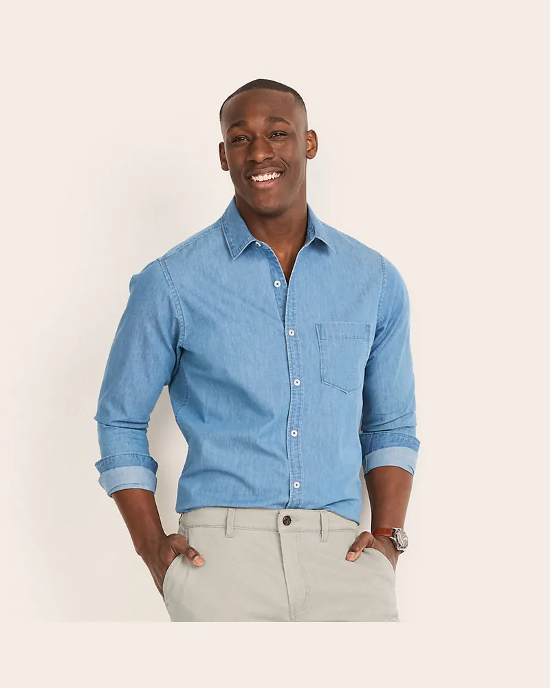 Lands' End Leichtes Jeans-Hemd, Herren, Größe regular, Blau, Baumwolle, by Blau