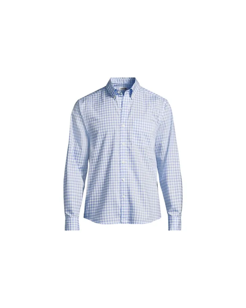 Lands' End Gemustertes Popeline-Hemd mit langen Ärmeln, Herren, Größe:60 regular, Blau, Baumwolle, by Blau