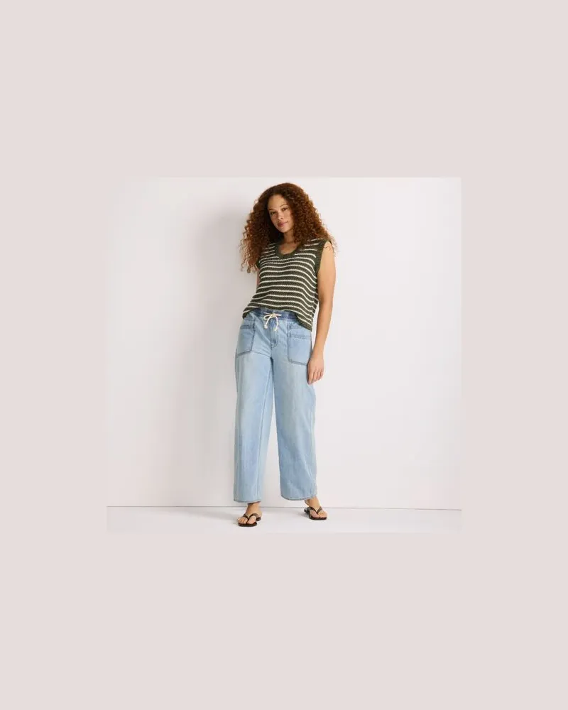 Lands' End Gerade Jeans mit Elastikbund, Damen, Größe regular, Blau, Baumwolle, by Blau